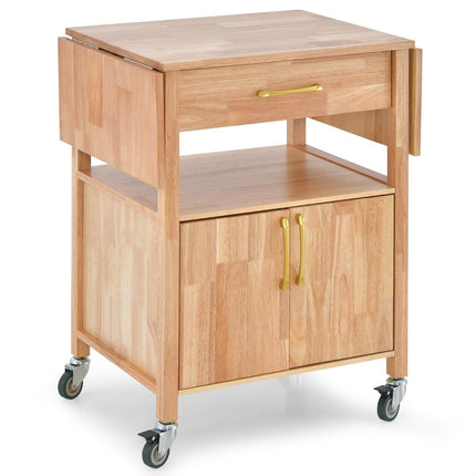 Kitchen trolley with folding worktop & drawer & cupboard serving trolley natural