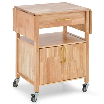 Kitchen trolley with folding worktop & drawer & cupboard serving trolley natural