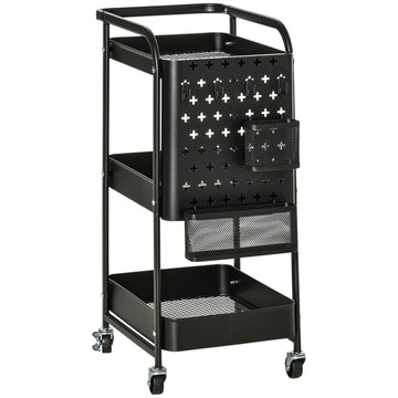 Rolling Kitchen Cart with Hooks and Storage Baskets