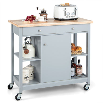 Kitchen trolley with wheels Kitchen island with worktop Serving trolley with 2 drawers 99 x 46 x 90 cm Grey