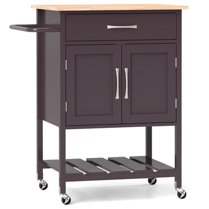 Kitchen trolley with worktop, serving trolley with wheels, trolley with drawer, brown
