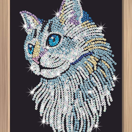 Kitfix Diy Set Sequin Art Blue Premium White Cat
