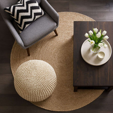 Knitted Pouf – Round, Boho Design, Polystyrene Fill