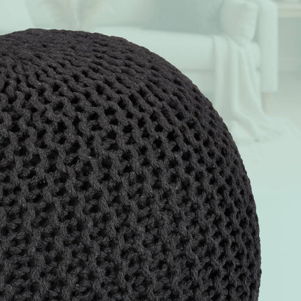 Knitted Pouf – Round, Boho Design, Polystyrene Fill