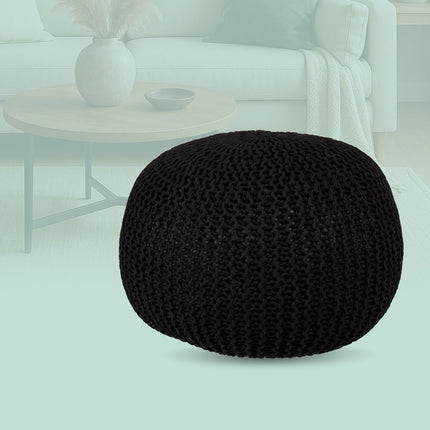 Knitted Pouf – Round, Boho Design, Polystyrene Fill