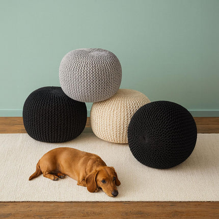Knitted Pouf – Round Floor Seat, Boho Design
