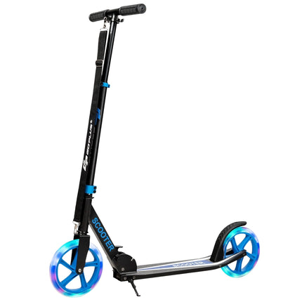 Scooter foldable kick scooter height adjustable 100 kg load capacity kick scooter with 2 LED wheels blue