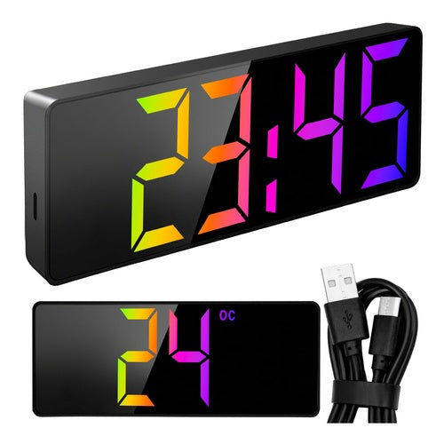 LED Alarm Clock with Color Display and USB Power