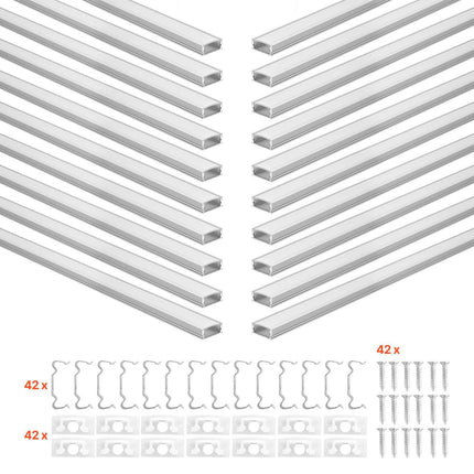 LED Aluminum Channel 1m, Milky Cover, 20 Pack