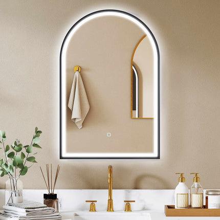 LED Bathroom Mirror 60x90 cm, Front & Backlit, Black