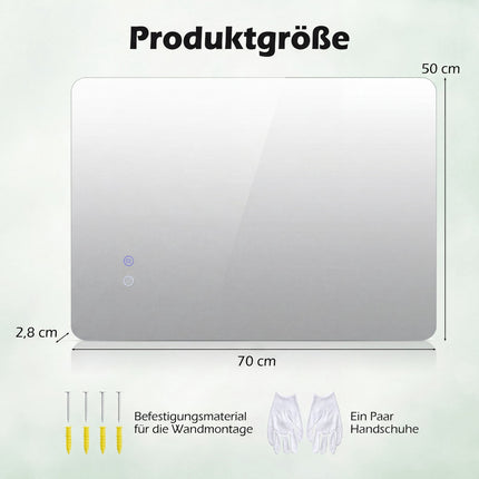 LED Bathroom Mirror, 70x50 cm, Anti-Fog, Adjustable Light