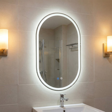 LED Bathroom Mirror, 80x50 cm, Backlit, Anti-Fog, Touch Control
