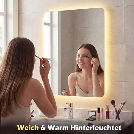LED Bathroom Mirror, 80x60 cm, Anti-Fog, Adjustable Light