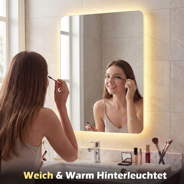 LED Bathroom Mirror, 80x60 cm, Anti-Fog, Adjustable Light