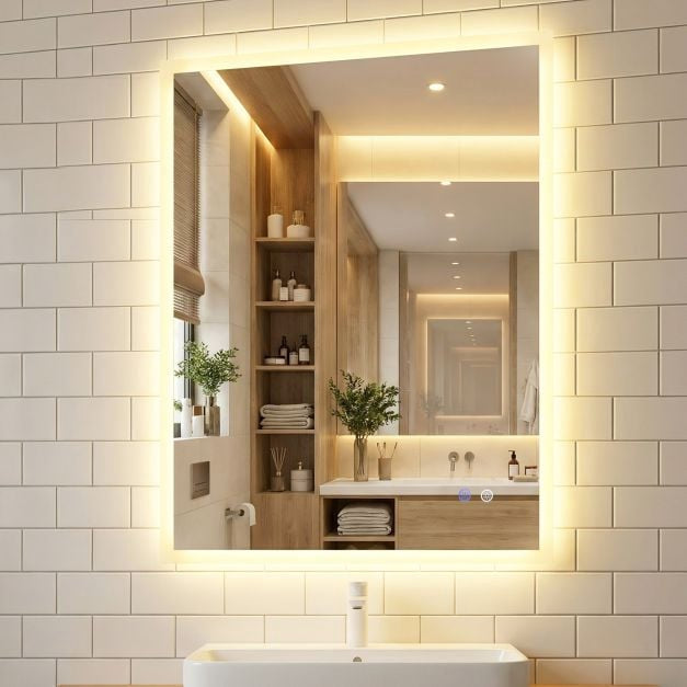 LED Bathroom Mirror 80x60 cm, Anti-Fog, Dimmable 3-Color