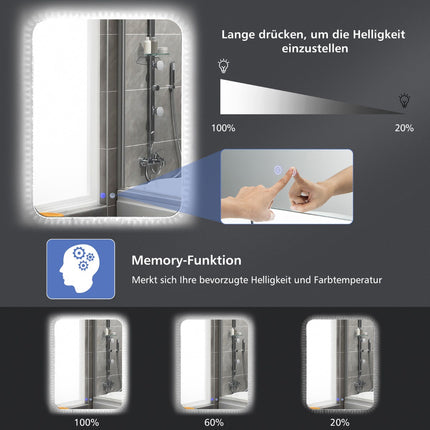LED Bathroom Mirror 80 x 60 cm, Dimmable, Anti-Fog
