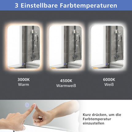 LED Bathroom Mirror 80 x 60 cm, Dimmable, Anti-Fog