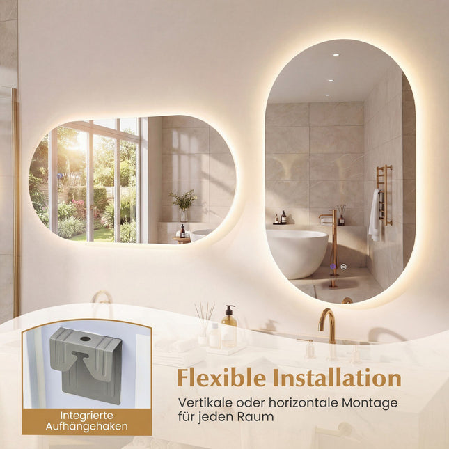 LED Bathroom Mirror, 90x55 cm, Anti-Fog, Adjustable Light