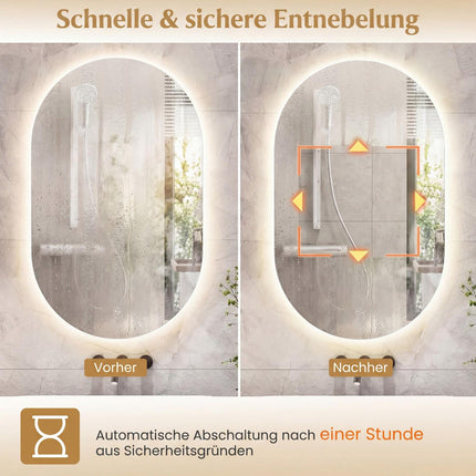 LED Bathroom Mirror, 90x55 cm, Anti-Fog, Adjustable Light