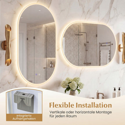 LED Bathroom Mirror, 90x55 cm, Anti-Fog, Touch Control