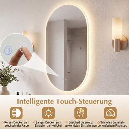 LED Bathroom Mirror, 90x55 cm, Anti-Fog, Touch Control