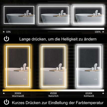 LED Bathroom Mirror – Adjustable Brightness, Anti-Fog, 100x60 cm