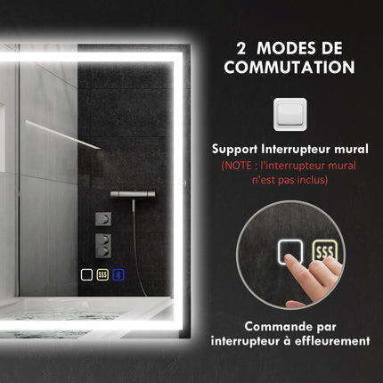 LED Bathroom Mirror, Bluetooth, 80x100 cm, Touch Control