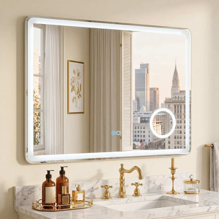 LED Bathroom Mirror with 3x Magnification, Anti-Fog, 80x60 cm