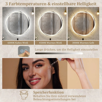LED Bathroom Mirror with Anti-Fog, 60cm Round, Dual Lighting