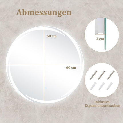LED Bathroom Mirror with Anti-Fog, 60cm Round, Dual Lighting