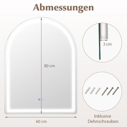 LED Bathroom Mirror with Anti-Fog, 60x80 cm, Dual Lighting