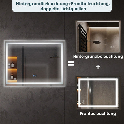 LED Bathroom Mirror with Anti-Fog, 80x60 cm, Dual Lighting