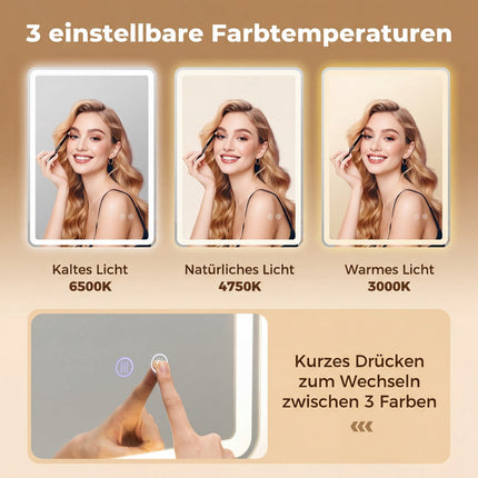 LED Bathroom Mirror with Anti-Fog, Dimmable, 70x50 cm