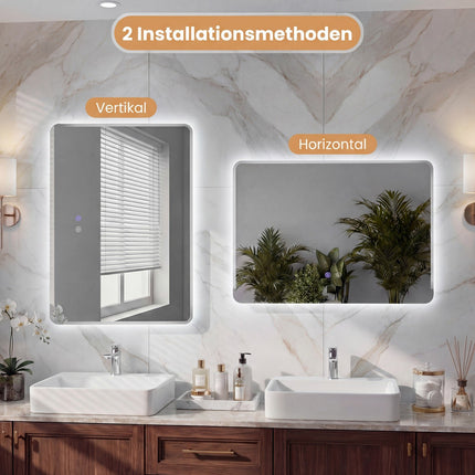 LED Bathroom Mirror with Anti-Fog, Dimmable Light, 70x50 cm