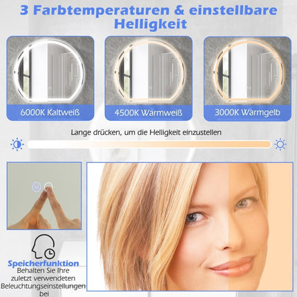 LED Bathroom Mirror with Anti-Fog, Dimmable Touch Control