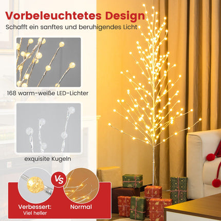 LED Birch Tree 155 cm, 168 Warm White Lights, Stand