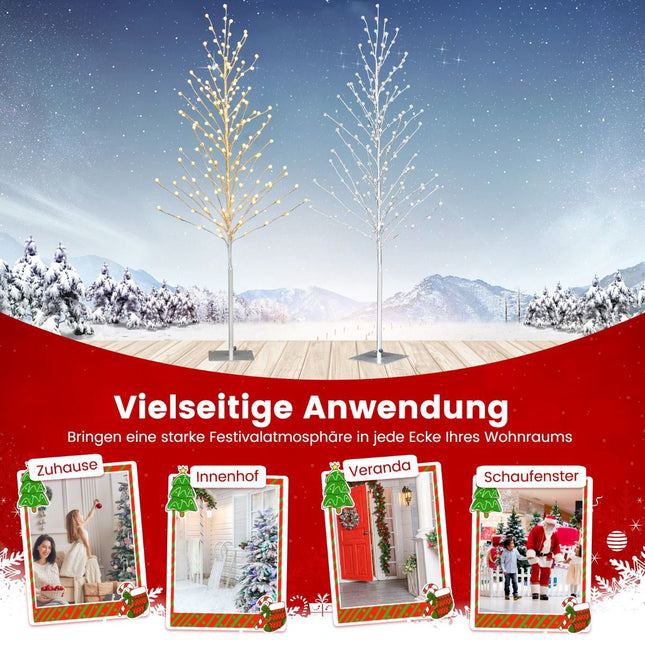 LED Birch Tree 155 cm, 168 Warm White Lights, Stand