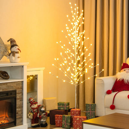 LED Birch Tree 155 cm, 168 Warm White Lights, Stand