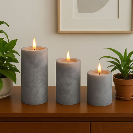 LED Candles with Timer, Set of 3 – Concrete Style
