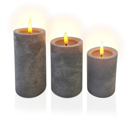LED Candles with Timer, Set of 3 – Concrete Style