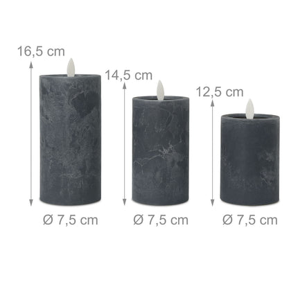 LED Candles with Timer, Set of 3 – Concrete Style