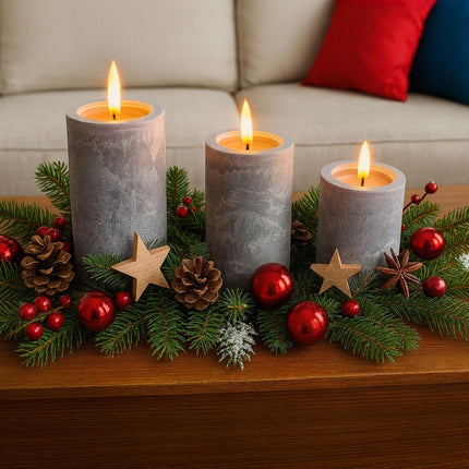 LED Candles with Timer, Set of 3 – Concrete Style