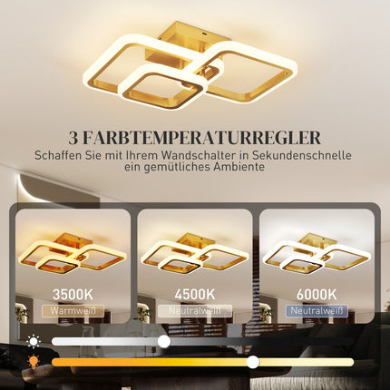LED Ceiling Light 40W, 4300LM, 3-Color, Gold, 48x46x13 cm