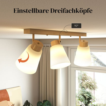 LED Ceiling Light, 40W, Adjustable Heads, E27 Sockets, Wood Finish