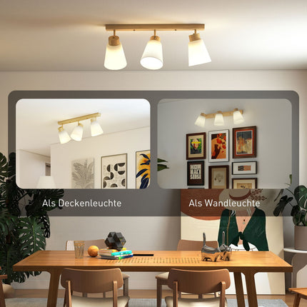 LED Ceiling Light, 40W, Adjustable Heads, E27 Sockets, Wood Finish