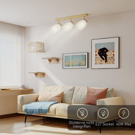 LED Ceiling Light, 40W, Adjustable Heads, E27 Sockets, Wood Finish