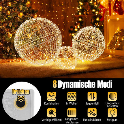 LED Christmas Ball Set, 3 Sizes, 435 LEDs, Outdoor Hanging
