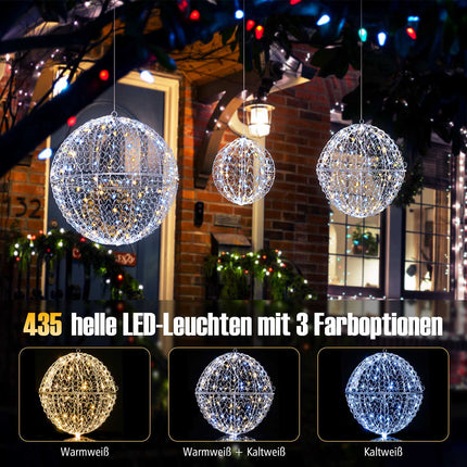 LED Christmas Ball Set, 3 Sizes, 435 LEDs, Outdoor Hanging