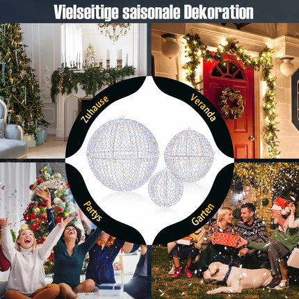 LED Christmas Ball Set, 3 Sizes, 435 LEDs, Outdoor Hanging
