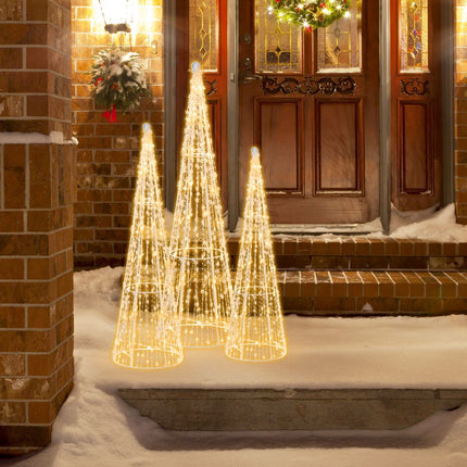 LED Christmas Cone Trees Set, 3-Piece, 90 Warm White